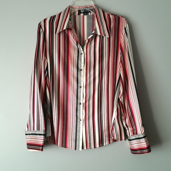 Kasper Tops - Kasper Striped Button Down Blouse